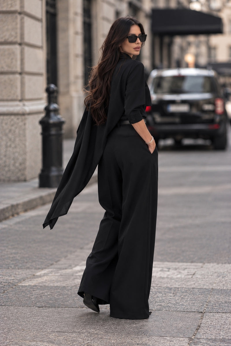 Replica black draped outfit back view