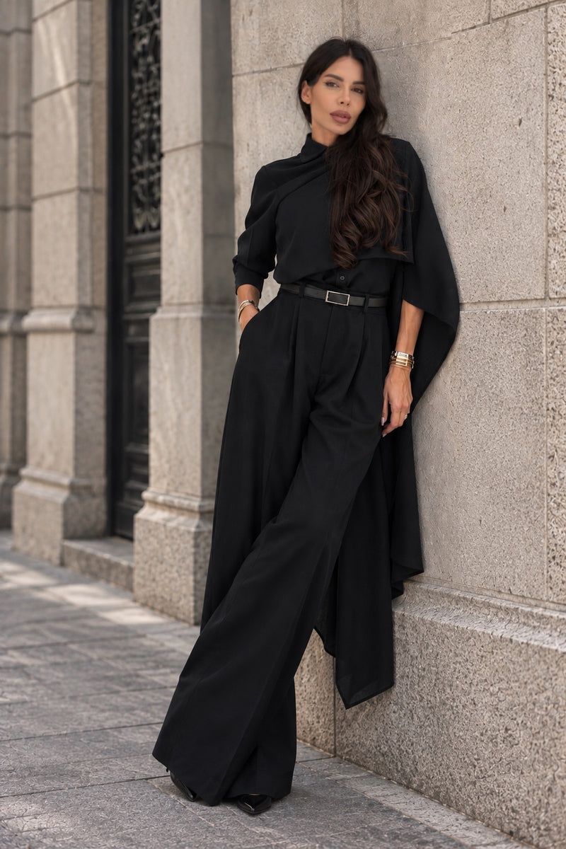 Replica black draped outfit full-length editorial
