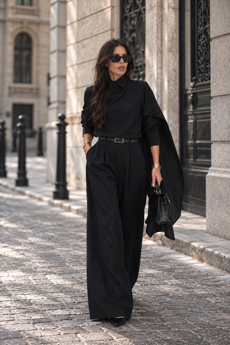 Replica black draped outfit with handbag